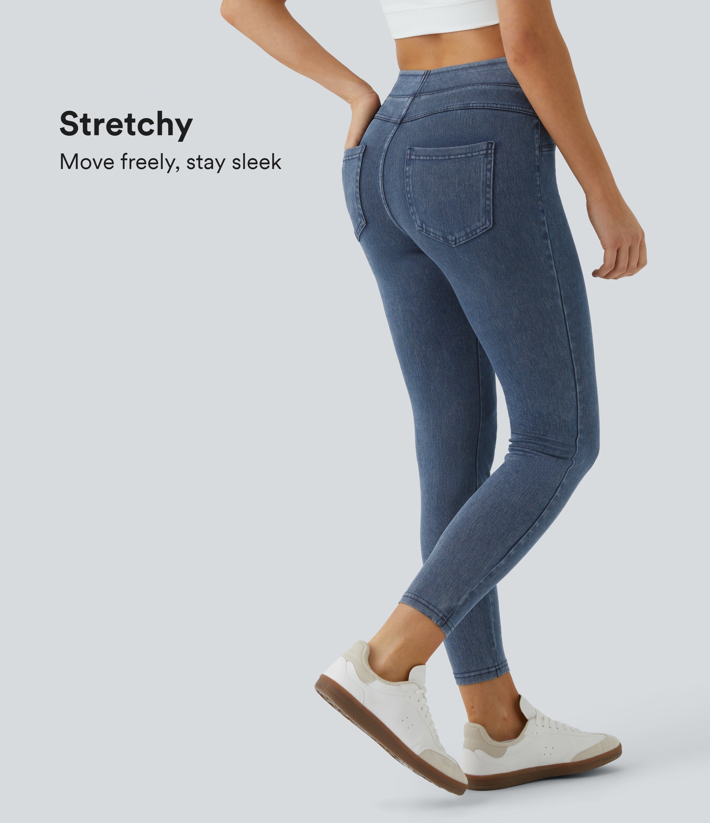 High-Waist Denim-Look Casual Leggings